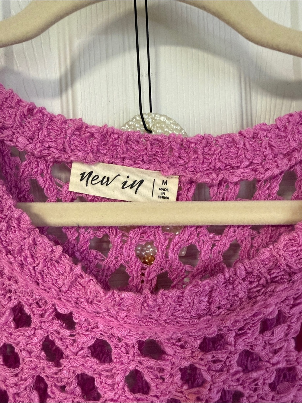 Open-Knit Crewneck Sweater in Vibrant Magenta - Picture 2 of 4
